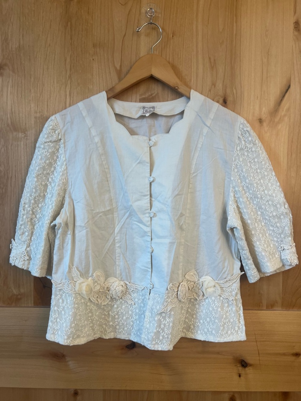 BiBi Tokyo Ivory Lace Blouse Made In Japan Cotton Embroidered Floral Top M